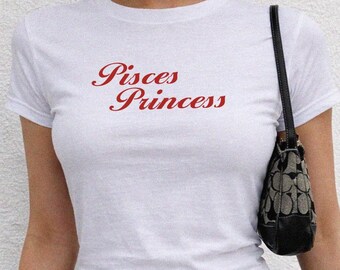 Camiseta infantil Princesa Piscis, Top corto con signo zodiacal Y2K, Camiseta de cumpleaños de moda para chicas modernas, Regalo para Piscis, Conjunto para festivales de verano, Piscis picante