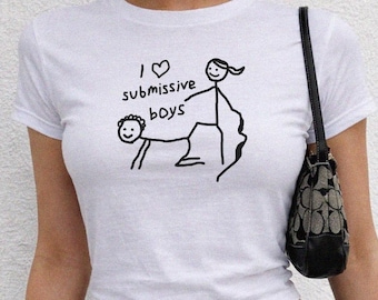 I Love Submissive Boys Baby Tee, Funny Valentine's Couple Shirt, Y2K Unhinged Graphic Crop Top, Meme Top Gift for Her, XOXO Valentine Tee