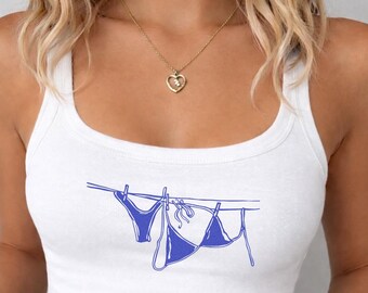 Y2K Bikini Tank Top Tee, Cute Coquette Shirt, Lightweight Cotton 90s Inspired T-Shirt, Trendy Graphic Design Tee, Summer Crop Top