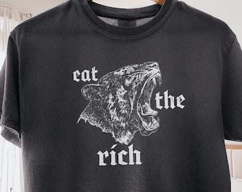 Camiseta política "Come a los ricos", top corto de resistencia y justicia social, camiseta cuadrada progresista de derechos humanos, camiseta liberal para mujer