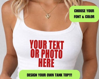 Camiseta sin mangas personalizada, camiseta sin mangas con foto personalizada, camiseta con texto personalizado, regalo personalizado, camiseta gráfica con logotipo de empresa, top corto moderno Y2K, tu imagen