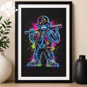 Neon Skeleton Monkey PNG: Streetwear Skeleton Monkey With Bat PNG Graffiti Urban Art png Hypebeast Design (Digital Download)