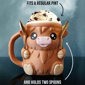 Highland Kuh Eis Pint Halter: 3D gedrucktes Dessert Geschenk