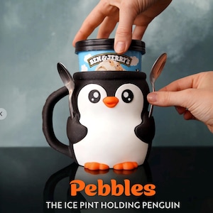 Portavasos de helado con forma de pingüino – Regalo bonito impreso en 3D – Se adapta a cualquier vaso – Ranura para cuchara – Decoración divertida para la cocina