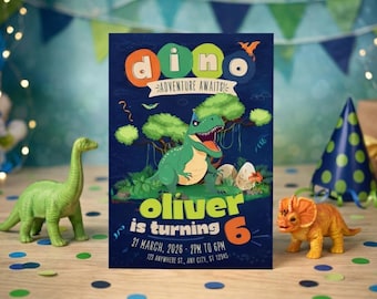 Dinosaur Birthday Invitation, Editable Jurassic Theme Party Invite For Kids Party  (Digital Download)