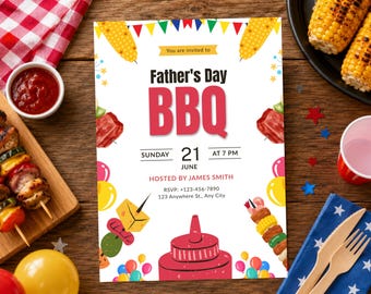 Fathers Day BBQ Party Invitation Template, Dia del padre BBQ invite Card (Digital Download)
