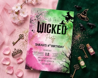 Wicked Birthday Invitation, Editable Witch Themes Party Invite, Canva Template, Movie Inspired (Digital Download)