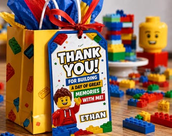 Building Blocks Birthday Favor Tags Template, Lego Party Thank You Gift Card (Digital Download)