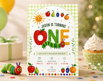 One Very Hungry Caterpillar First Birthday Invitation Template, Kids 1st Party Digital Invite Card