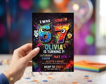 Editable 6-7 Birthday Invitation Template: Funny Meme Kids 7th Party Invite (Digital Download)