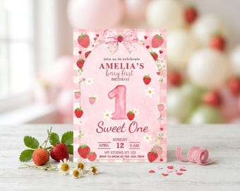 Berry First Birthday Invitation Digital, Kids Berry 1st Party Invite For Boy and Girl
