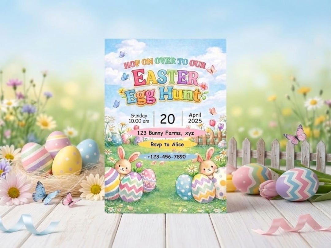 Easter Egg Hunt Flyer Invitation Canva Template, Bunny Spring Party ...