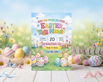 Easter Egg Hunt Flyer Invitation Canva Template, Bunny Spring Party Invite (Instant Download)