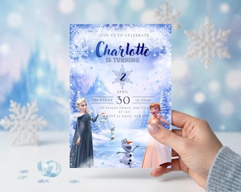 Frozen Birthday Invitation Editable Canva Template, Elsa, Anna, Olaf Kids Invite Card (Digital Download)