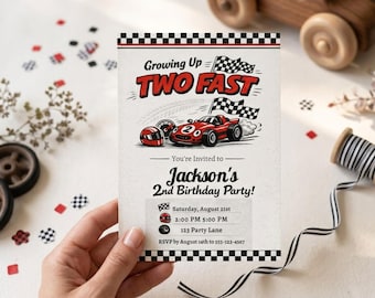 Two Fast Birthday Invitation, Kids 2nd Party Racing Car Theme (Instant Download)