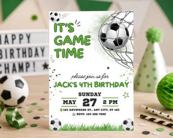 Soccer Birthday Invitation Card Template, Editable Kids Sports Theme Football Party Invite (Digital Download)