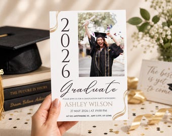Graduation Party Invitation Flyer, Modern Grad Announcement with Photo, Class of 2026 (Canva Template)