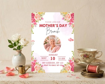 Mothers Day Brunch Invitation Card Template | Personalized Mother's Party Flyer Invite (Canva Digital Download)