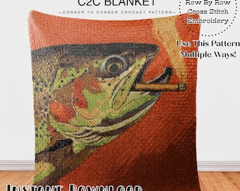 Trout Crochet Blanket Pattern: C2C, Cross Stitch and More! (PDF Pattern)
