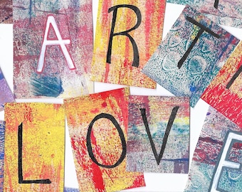 Handmade Paper Alphabet Letters Collage Fodder for Journals, Mail Art, Card Making (A39 e)
