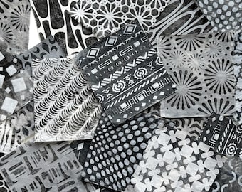 Black & White Collage Paper Pack, Hand-Painted Lightweight Deli Paper in Gray Scale for Mixed Media Art Journaling and Paper Crafts (A24)