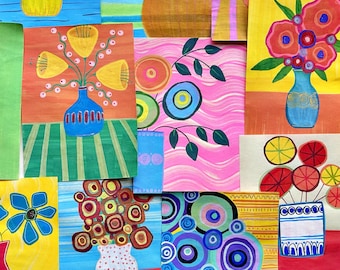 Abstract Floral Colorful Acrylic Mini Paintings (4 x 5 in.) for Card Making, Scrapbooking, Junk Journal Supplies (A39 mp)