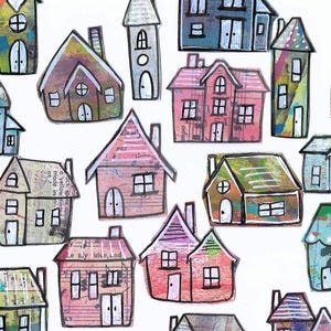 Little Houses Collage Fodder: Handmade Ephemera Cut Outs (A39 g)
