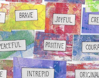 Materiale per collage di positività, 20 pezzi, frammenti fatti a mano, citazioni, affermazioni per vision board, junk journal, arte tecnica mista (A39 R)