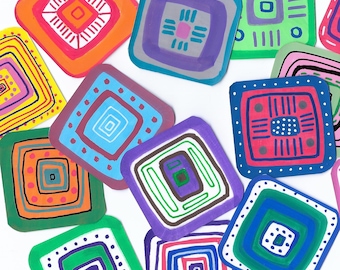 Paper Squares Collage Fodder, Small 2 inch Colorful Handmade Drawn cut-outs for Art Journaling, Mixed Media, Collage (A39 q)