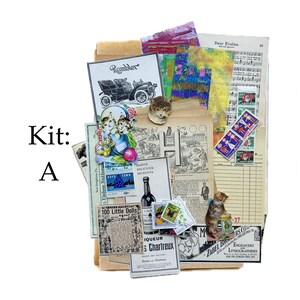 Kits de collage: material efímero vintage: páginas de diccionarios, sellos postales, anuncios, troqueles, recibos, papel internacional y pintado