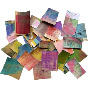 Ritagli di carta, collage di effimeri di carta dipinti a mano in colori vivaci per l'arte multimediale (A21)
