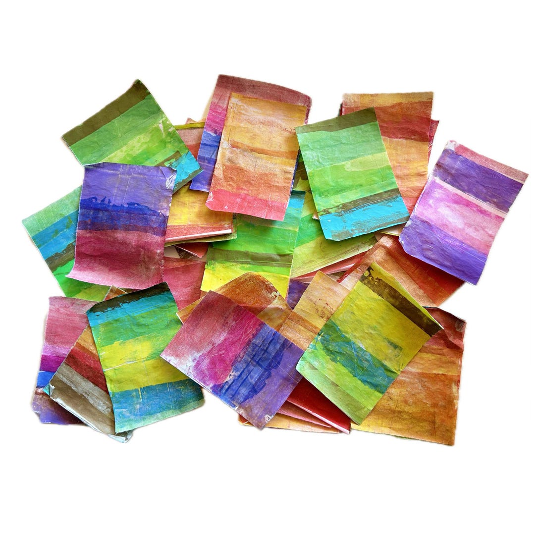 Collage Paperweights Rainbow Collage Paper Packs, Hand-painted Abstract Rapid Art on ...