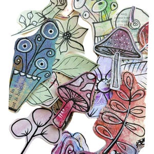 Enfeites botânicos Colagem de forragem Recortes artesanais de flores, folhas, cogumelos, buquês, etc. (A39 y)