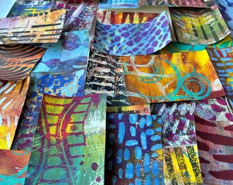 Mini Gelli Prints (2.5" x 4") 30 Pieces, One of a kind Collage Fodder