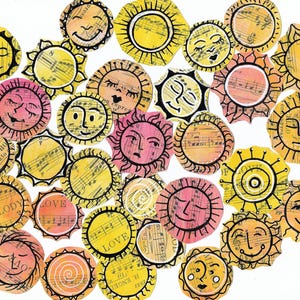 Suns Ephemera, handgemaakte collagevoeder gemaakt van geverfde bladmuziekboekpagina's voor kaarten maken, Art Journaling, Mixed Media (A39 j)