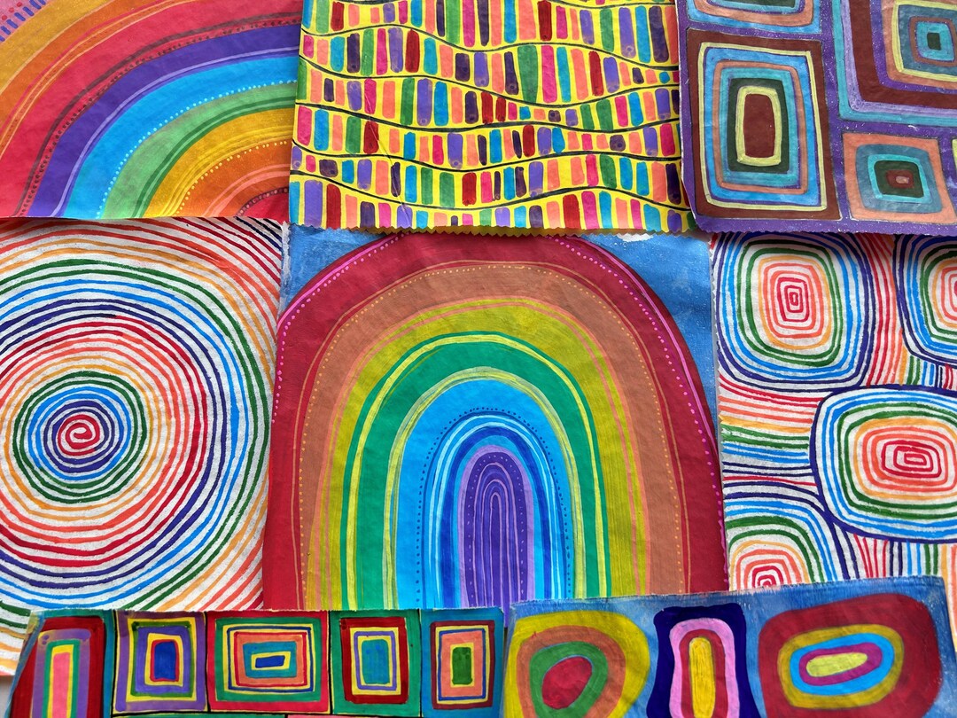 Rainbow Hand Painted Deli Papers (set of 8) Mixed Media Art Collage ...