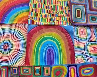 Rainbow Hand Painted Deli Papers (set of 8) Mixed Media Art Collage Fodder, Art Journaling Supplies (B11)