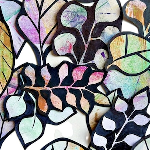 Folhas Colagem Forragem Artesanal Ephemera Recortes Folha de Outono páginas de livro pintadas para Fazer Cartões, Art Journaling, Arte em Mídia Mista (A39 h)
