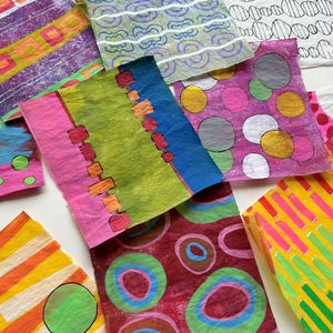 Paquete de papel para collage, hojas abstractas pintadas para arte con técnicas mixtas, diarios creativos y manualidades. Papel ligero para charcutería, pintado a mano (B25)