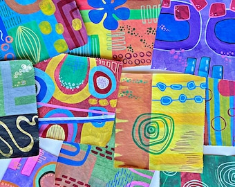 Hand Painted Deli Paper, 10 Sheets of Mixed Media Art Collage Fodder, Art Journaling (A27)