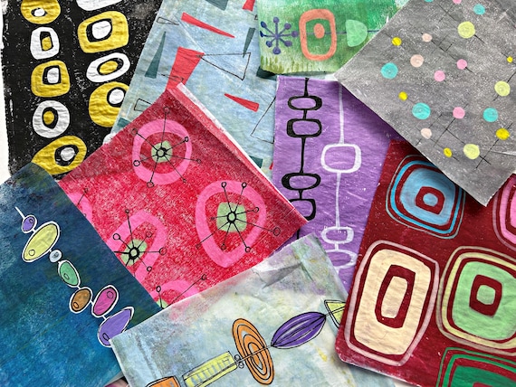 Handmade Collage Fodder, Mixed Media Collage Paper, Hand Painted on Lightweight Deli Paper for Creative Journaling, etc. (A45)