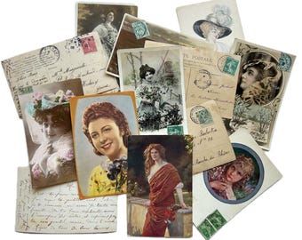 Handwritten French Antique Photo Postcards of Women, early 1900s to 1930s, some  Postmarked and Stamped, junk journals, collage fodder