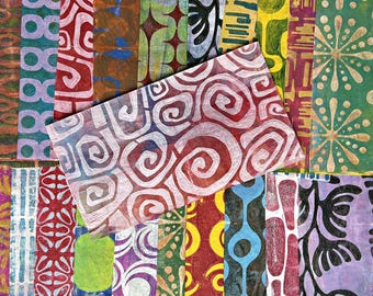 Larger Gelli Prints on Deli Paper (5 sheets) 6 x 10 Lightweight Collage Paper, Painted Abstract Sheets for Mixed Media Journals (B28)