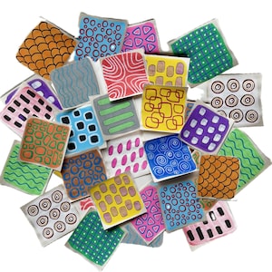 Carrés de papier pour collage, petites découpes colorées dessinées à la main de 3 pouces pour la tenue d'un journal artistique, techniques mixtes, collage (A39 q2)