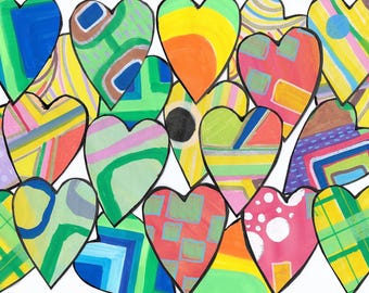 Hearts Collage Fodder: 3 inch Handmade Ephemera Cut Outs (A39 3h)