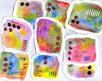 Mini Abstract Watercolors (set of 3) Paintings (3 x 4 in.) for Card Making, Scrapbooking, Junk Journal Supplies (A39 wc)
