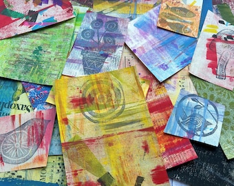 Painted Paper Scraps - 20 PIECES - Ephemera in Bright Colors, Collage Fodder, 1 inch to 6 inches (A21 b)
