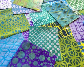 Cool Colors Collage Paper, Hand-Painted Lightweight Deli Paper in Green Blue and Purple, 5 x 6 inches (A22)