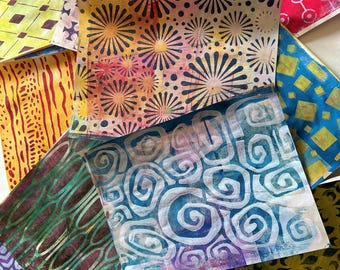 Large Gelli Prints (8.5" x 11") Set of 6 Monotype Prints on Recycled Paper for Mixed Media Art Journal, Vision Boards, Collage Fodder (B15)