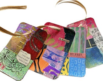 Journal Tags, 4 Handmade, One of a kind original art collage cards (A50 f)